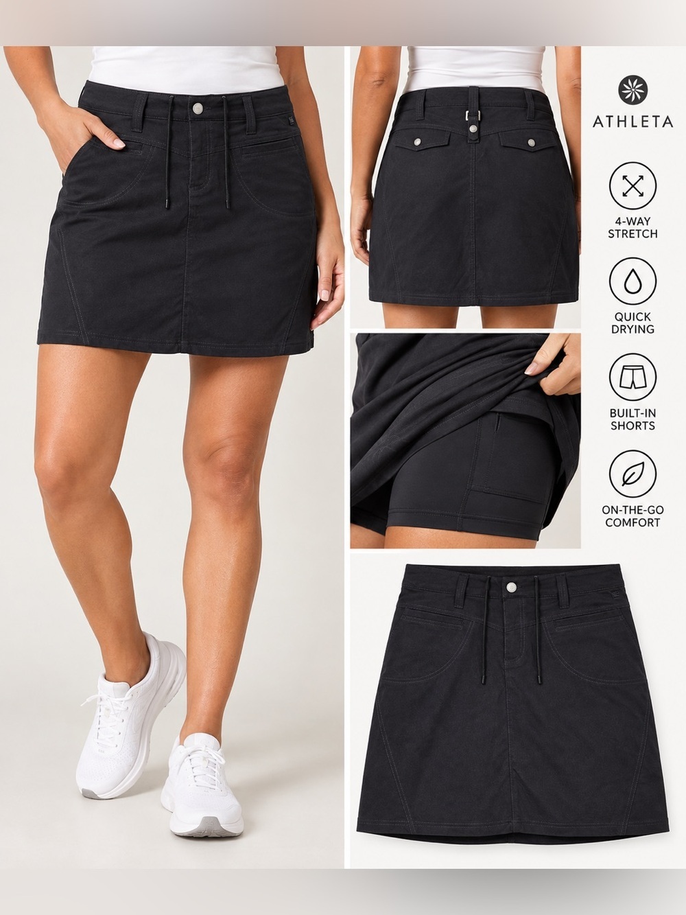Athleta Black Drawstring Active Outdoor Golf Tennis Skort Size 6T.